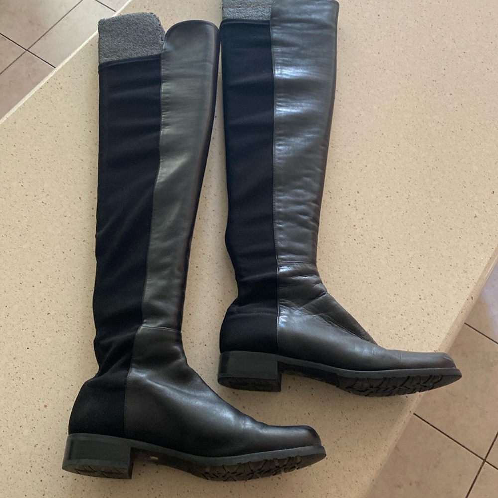 Sexy Stuart Weitzman OTK 50/50 black leather boots.